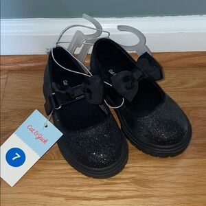 Cat & Jack Sparkly Black Dress Shoes with Bow
